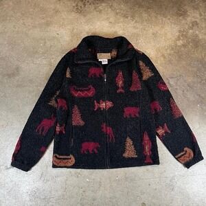 Bear Ridge Outfitters Novelty Print Fleece Jacket Made in USA Bear Moose Fish M